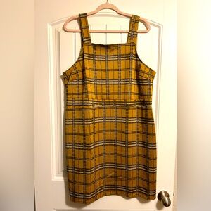 Coco and Shay Plus Womens Mustard Yellow Black White Plaid Overall Dress 2XL